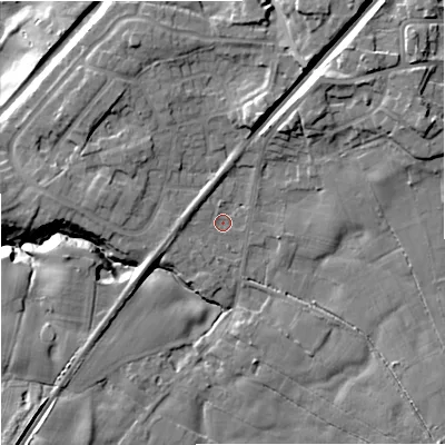 Shaded relief map of the ground around CW123BW, computed from Environment Agency LiDAR. The ground here sits at about 127 m above sea level and falls 17 m across the surrounding 800 m. Surface water reaching this point runs off ground lying to the south-west, 8.2 m higher.