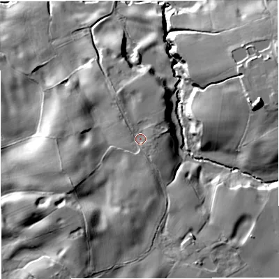 Shaded relief map of the ground around CW25NX, computed from Environment Agency LiDAR. The ground here sits at about 81 m above sea level and falls 25 m across the surrounding 800 m. Surface water reaching this point runs off ground lying to the east, 2.3 m higher.