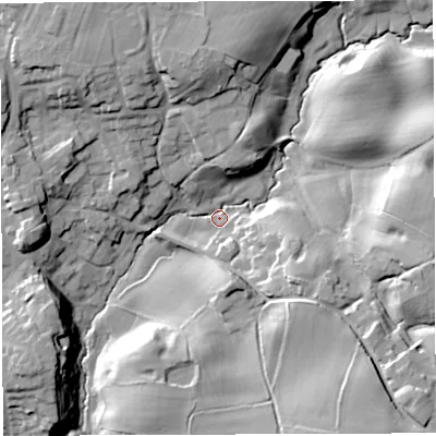Shaded relief map of the ground around CW30AZ, computed from Environment Agency LiDAR. The ground here sits at about 55 m above sea level and falls 25 m across the surrounding 800 m. Surface water reaching this point runs off ground lying to the south-east, 23.7 m higher.