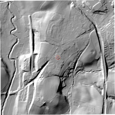 Shaded relief map of the ground around CW30EE, computed from Environment Agency LiDAR. The ground here sits at about 67 m above sea level and falls 26 m across the surrounding 800 m. Surface water reaching this point runs off ground lying to the north-west, 0.9 m higher.