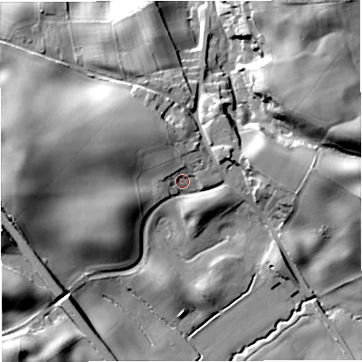 Shaded relief map of the ground around CW39DA, computed from Environment Agency LiDAR. The ground here sits at about 81 m above sea level and falls 28 m across the surrounding 800 m. Surface water reaching this point runs off ground lying to the north-west, 7.3 m higher.