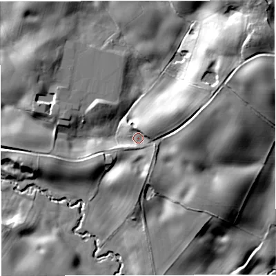 Shaded relief map of the ground around CW39DB, computed from Environment Agency LiDAR. The ground here sits at about 81 m above sea level and falls 33 m across the surrounding 800 m. Surface water reaching this point runs off ground lying to the east-north-east, 19.9 m higher.