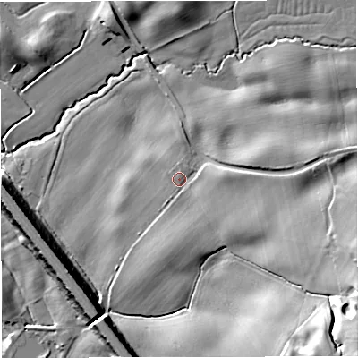 Shaded relief map of the ground around CW39DE, computed from Environment Agency LiDAR. The ground here sits at about 85 m above sea level and falls 32 m across the surrounding 800 m. Surface water reaching this point runs off ground lying to the east-south-east, 9.9 m higher.