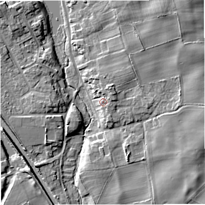 Shaded relief map of the ground around CW39DT, computed from Environment Agency LiDAR. The ground here sits at about 107 m above sea level and falls 9 m across the surrounding 800 m. Surface water reaching this point runs off ground lying to the north-north-east, 4.2 m higher.