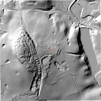 Shaded relief map of the ground around CW39HJ, computed from Environment Agency LiDAR. The ground here sits at about 128 m above sea level and falls 58 m across the surrounding 800 m. Surface water reaching this point runs off ground lying to the west-south-west, 7.5 m higher.