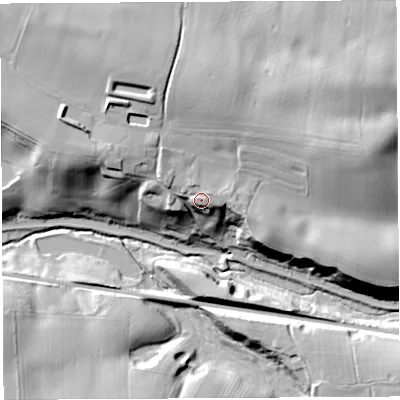 Shaded relief map of the ground around CW69QH, computed from Environment Agency LiDAR. The ground here sits at about 65 m above sea level and falls 35 m across the surrounding 800 m. Surface water reaching this point runs off ground lying to the north-north-west, 1.7 m higher.