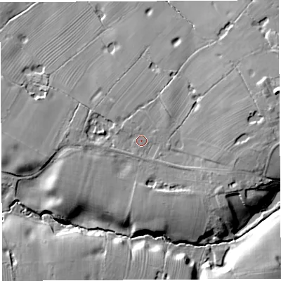 Shaded relief map of the ground around CW69RH, computed from Environment Agency LiDAR. The ground here sits at about 67 m above sea level and falls 13 m across the surrounding 800 m. Surface water reaching this point runs off ground lying to the west-south-west, 3.7 m higher.