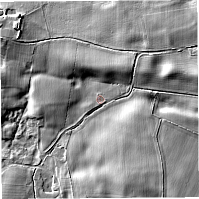 Shaded relief map of the ground around CW69TU, computed from Environment Agency LiDAR. The ground here sits at about 70 m above sea level and falls 14 m across the surrounding 800 m. Surface water reaching this point runs off ground lying to the south-south-east, 8.7 m higher.