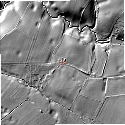 Shaded relief map of the ground around CW82RQ, computed from Environment Agency LiDAR. The ground here sits at about 21 m above sea level and falls 19 m across the surrounding 800 m. Surface water reaching this point runs off ground lying to the south-south-east, 4.3 m higher.