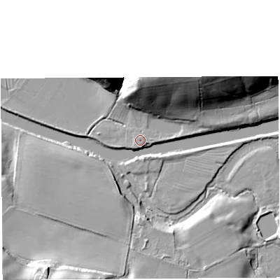 Shaded relief map of the ground around CW82TX, computed from Environment Agency LiDAR. The ground here sits at about 8 m above sea level and falls 25 m across the surrounding 800 m. Surface water reaching this point runs off ground lying to the south-west, 24.5 m higher.