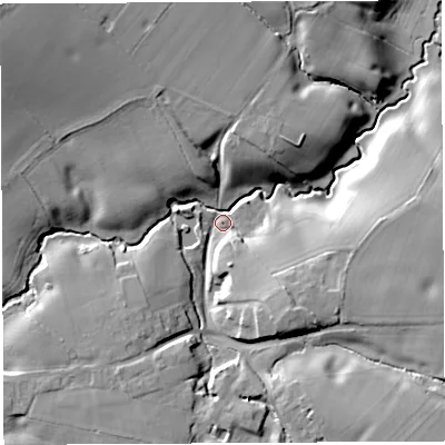 Shaded relief map of the ground around CW82WA, computed from Environment Agency LiDAR. The ground here sits at about 11 m above sea level and falls 19 m across the surrounding 800 m. Surface water reaching this point runs off ground lying to the north-west, 17.6 m higher.
