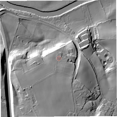 Shaded relief map of the ground around CW83PX, computed from Environment Agency LiDAR. The ground here sits at about 30 m above sea level and falls 29 m across the surrounding 800 m. Surface water reaching this point runs off ground lying to the south-south-east, 2.3 m higher.