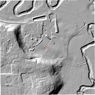 Shaded relief map of the ground around CW98JY, computed from Environment Agency LiDAR. The ground here sits at about 17 m above sea level and falls 23 m across the surrounding 800 m. Surface water reaching this point runs off ground lying to the south-south-west, 6.2 m higher.