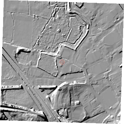 Shaded relief map of the ground around DA119SN, computed from Environment Agency LiDAR. The ground here sits at about 5 m above sea level and falls 31 m across the surrounding 800 m. Surface water reaching this point runs off ground lying to the north-north-west, 1.2 m higher.