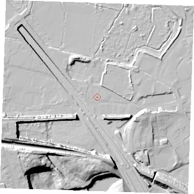 Shaded relief map of the ground around DA119SW, computed from Environment Agency LiDAR. The ground here sits at about 3 m above sea level and falls 37 m across the surrounding 800 m. Surface water reaching this point runs off ground lying to the south-west, 30.7 m higher.