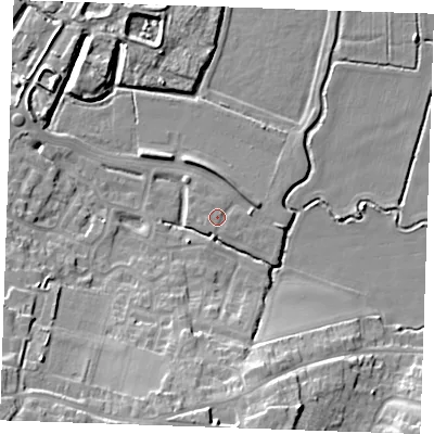Shaded relief map of the ground around DA122FA, computed from Environment Agency LiDAR. The ground here sits at about 4 m above sea level and falls 17 m across the surrounding 800 m. Surface water reaching this point runs off ground lying to the north-east, 0.7 m higher.