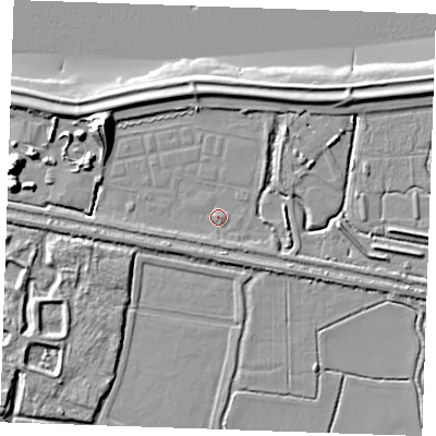 Shaded relief map of the ground around DA122HN, computed from Environment Agency LiDAR. The ground here sits at about 3 m above sea level and falls 17 m across the surrounding 800 m. Surface water reaching this point runs off ground lying to the north-north-east, 6.2 m higher.