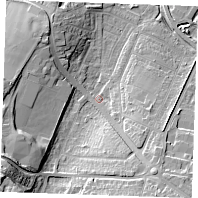 Shaded relief map of the ground around DA122HU, computed from Environment Agency LiDAR. The ground here sits at about 5 m above sea level and falls 30 m across the surrounding 800 m. Surface water reaching this point runs off ground lying to the south-south-east, 17.4 m higher.