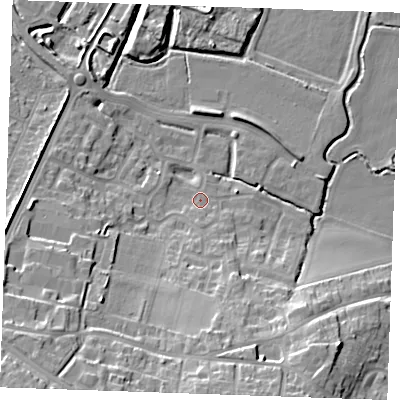 Shaded relief map of the ground around DA122JB, computed from Environment Agency LiDAR. The ground here sits at about 4 m above sea level and falls 20 m across the surrounding 800 m. Surface water reaching this point runs off ground lying to the south, 10.7 m higher.