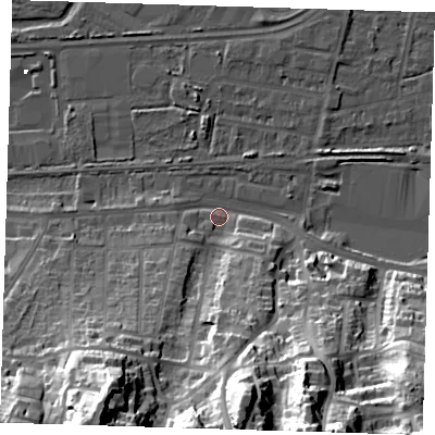Shaded relief map of the ground around DA175PY, computed from Environment Agency LiDAR. The ground here sits at about 3 m above sea level and falls 49 m across the surrounding 800 m. Surface water reaching this point runs off ground lying to the south-south-east, 45.2 m higher.