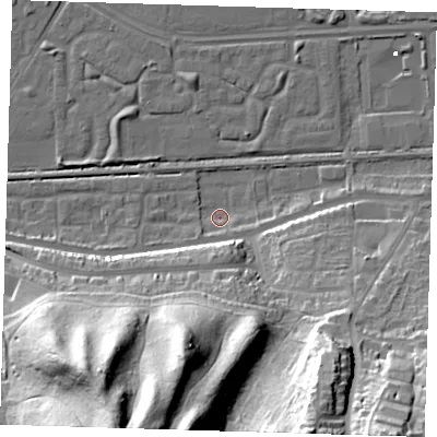 Shaded relief map of the ground around DA175QU, computed from Environment Agency LiDAR. The ground here sits at about 1 m above sea level and falls 51 m across the surrounding 800 m. Surface water reaching this point runs off ground lying to the south-south-west, 48.4 m higher.
