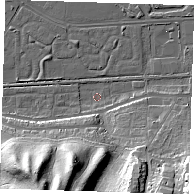 Shaded relief map of the ground around DA175QY, computed from Environment Agency LiDAR. The ground here sits at about 1 m above sea level and falls 49 m across the surrounding 800 m. Surface water reaching this point runs off ground lying to the south-south-west, 45.0 m higher.