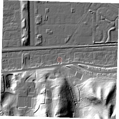 Shaded relief map of the ground around DA175RN, computed from Environment Agency LiDAR. The ground here sits at about 1 m above sea level and falls 51 m across the surrounding 800 m. Surface water reaching this point runs off ground lying to the south-east, 50.2 m higher.
