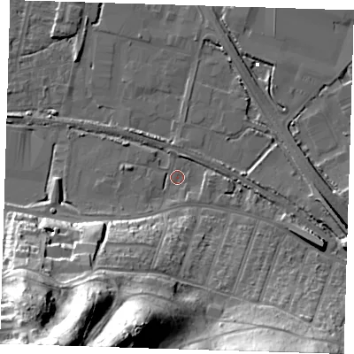 Shaded relief map of the ground around DA176AA, computed from Environment Agency LiDAR. The ground here sits at about 1 m above sea level and falls 47 m across the surrounding 800 m. Surface water reaching this point runs off ground lying to the south-south-west, 46.3 m higher.