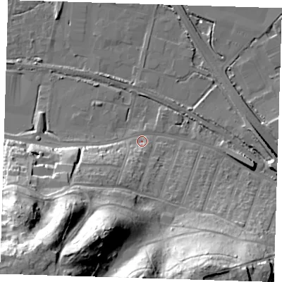 Shaded relief map of the ground around DA176DG, computed from Environment Agency LiDAR. The ground here sits at about 3 m above sea level and falls 49 m across the surrounding 800 m. Surface water reaching this point runs off ground lying to the south-west, 34.9 m higher.