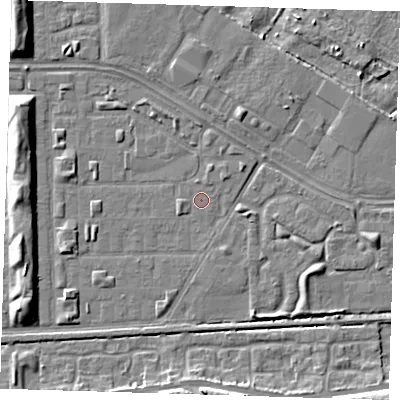 Shaded relief map of the ground around DA184DD, computed from Environment Agency LiDAR. The ground here sits at about 1 m above sea level and falls 8 m across the surrounding 800 m. Surface water reaching this point runs off ground lying to the west-south-west, 0.9 m higher.