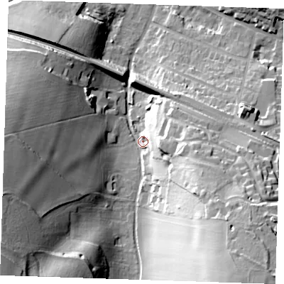 Shaded relief map of the ground around DA37BJ, computed from Environment Agency LiDAR. The ground here sits at about 51 m above sea level and falls 43 m across the surrounding 800 m. Surface water reaching this point runs off ground lying to the south-east, 37.8 m higher.