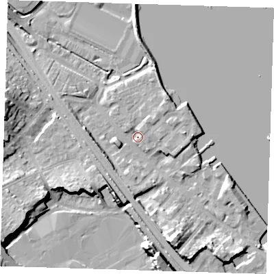 Shaded relief map of the ground around DA81AW, computed from Environment Agency LiDAR. The ground here sits at about 4 m above sea level and falls 17 m across the surrounding 800 m. Surface water reaching this point runs off ground lying to the south-south-east, 12.0 m higher.
