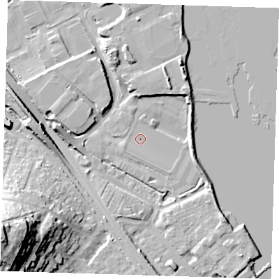 Shaded relief map of the ground around DA81PQ, computed from Environment Agency LiDAR. The ground here sits at about 2 m above sea level and falls 37 m across the surrounding 800 m. Surface water reaching this point runs off ground lying to the north-north-east, 6.6 m higher.