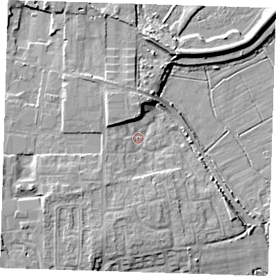 Shaded relief map of the ground around DA82HE, computed from Environment Agency LiDAR. The ground here sits at about 4 m above sea level and falls 8 m across the surrounding 800 m. Surface water reaching this point runs off ground lying to the north-north-west, 5.7 m higher.