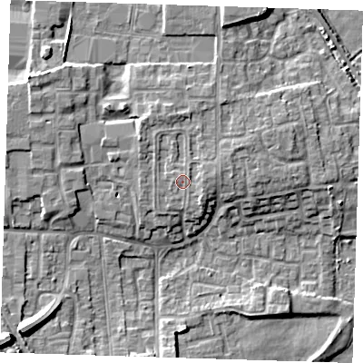 Shaded relief map of the ground around DA82JH, computed from Environment Agency LiDAR. The ground here sits at about 7 m above sea level and falls 13 m across the surrounding 800 m. Surface water reaching this point runs off ground lying to the north-north-east, 0.7 m higher.