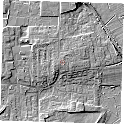 Shaded relief map of the ground around DA82JN, computed from Environment Agency LiDAR. The ground here sits at about 7 m above sea level and falls 9 m across the surrounding 800 m. Surface water reaching this point runs off ground lying to the north-north-east, 0.5 m higher.