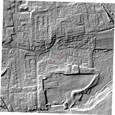 Shaded relief map of the ground around DA82PY, computed from Environment Agency LiDAR. The ground here sits at about 2 m above sea level and falls 8 m across the surrounding 800 m. Surface water reaching this point runs off ground lying to the west-south-west, 7.5 m higher.