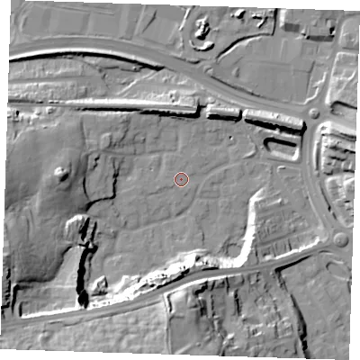 Shaded relief map of the ground around DA99PA, computed from Environment Agency LiDAR. The ground here sits at about 5 m above sea level and falls 37 m across the surrounding 800 m. Surface water reaching this point runs off ground lying to the south, 33.2 m higher.