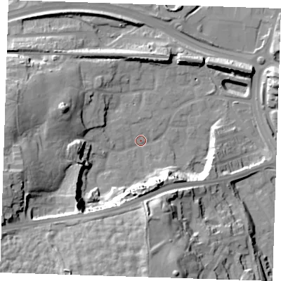 Shaded relief map of the ground around DA99PH, computed from Environment Agency LiDAR. The ground here sits at about 4 m above sea level and falls 39 m across the surrounding 800 m. Surface water reaching this point runs off ground lying to the south-south-west, 27.3 m higher.