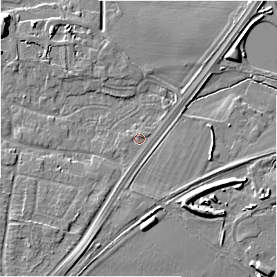 Shaded relief map of the ground around DE137BB, computed from Environment Agency LiDAR. The ground here sits at about 53 m above sea level and falls 9 m across the surrounding 800 m. Surface water reaching this point runs off ground lying to the south-south-west, 0.9 m higher.