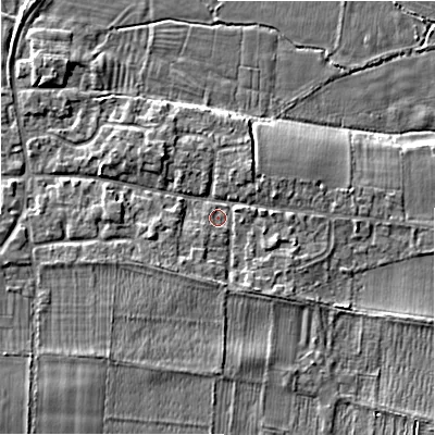 Shaded relief map of the ground around DE137HW, computed from Environment Agency LiDAR. The ground here sits at about 60 m above sea level and falls 4 m across the surrounding 800 m. Surface water reaching this point runs off ground lying to the south-south-east, 1.7 m higher.
