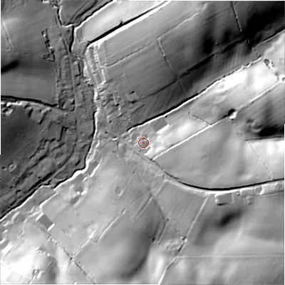 Shaded relief map of the ground around DE138SH, computed from Environment Agency LiDAR. The ground here sits at about 106 m above sea level and falls 33 m across the surrounding 800 m. Surface water reaching this point runs off ground lying to the east-south-east, 15.1 m higher.