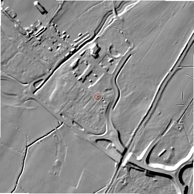 Shaded relief map of the ground around DE139FX, computed from Environment Agency LiDAR. The ground here sits at about 49 m above sea level and falls 11 m across the surrounding 800 m. Surface water reaching this point runs off ground lying to the north-east, 0.7 m higher.