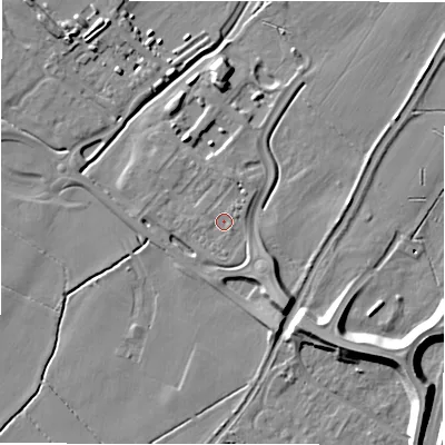 Shaded relief map of the ground around DE139FY, computed from Environment Agency LiDAR. The ground here sits at about 48 m above sea level and falls 11 m across the surrounding 800 m. Surface water reaching this point runs off ground lying to the north-east, 0.6 m higher.