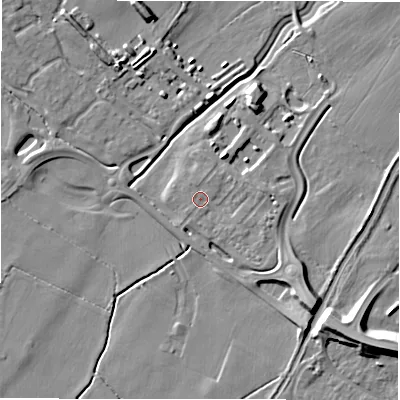 Shaded relief map of the ground around DE139GD, computed from Environment Agency LiDAR. The ground here sits at about 48 m above sea level and falls 9 m across the surrounding 800 m. Surface water reaching this point runs off ground lying to the north-north-east, 0.8 m higher.
