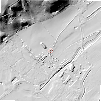 Shaded relief map of the ground around DE139GH, computed from Environment Agency LiDAR. The ground here sits at about 49 m above sea level and falls 62 m across the surrounding 800 m. Surface water reaching this point runs off ground lying to the south-west, 0.7 m higher.