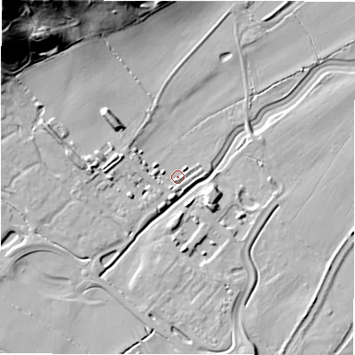 Shaded relief map of the ground around DE139GS, computed from Environment Agency LiDAR. The ground here sits at about 47 m above sea level and falls 45 m across the surrounding 800 m. Surface water reaching this point runs off ground lying to the south-south-west, 3.9 m higher.