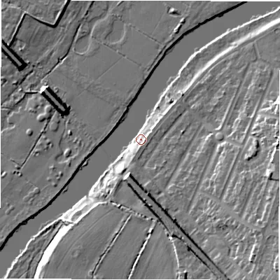Shaded relief map of the ground around DE159JL, computed from Environment Agency LiDAR. The ground here sits at about 47 m above sea level and falls 14 m across the surrounding 800 m. Surface water reaching this point runs off ground lying to the south-south-west, 10.0 m higher.