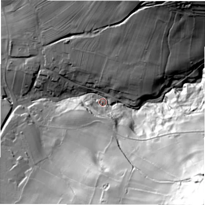 Shaded relief map of the ground around DE42NR, computed from Environment Agency LiDAR. The ground here sits at about 115 m above sea level and falls 147 m across the surrounding 800 m. Surface water reaching this point runs off ground lying to the south-east, 139.0 m higher.