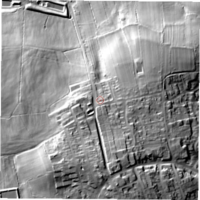 Shaded relief map of the ground around DE552DP, computed from Environment Agency LiDAR. The ground here sits at about 139 m above sea level and falls 54 m across the surrounding 800 m. Surface water reaching this point runs off ground lying to the south, 18.1 m higher.